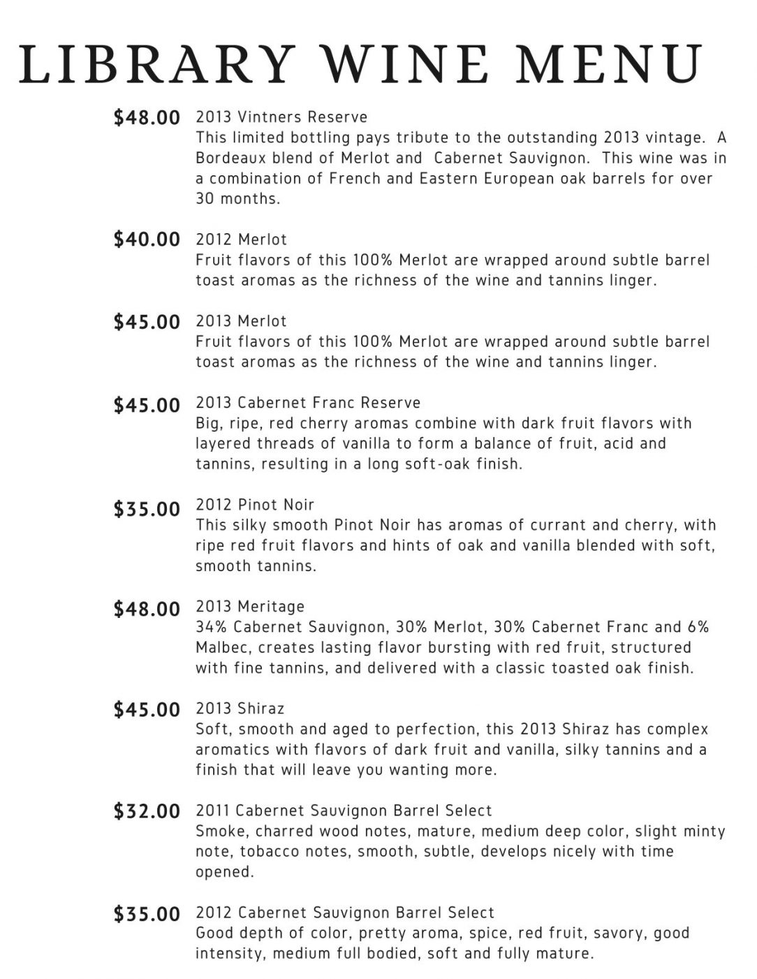 Library Wine Menu 2021 for website Lemon Creek Winery